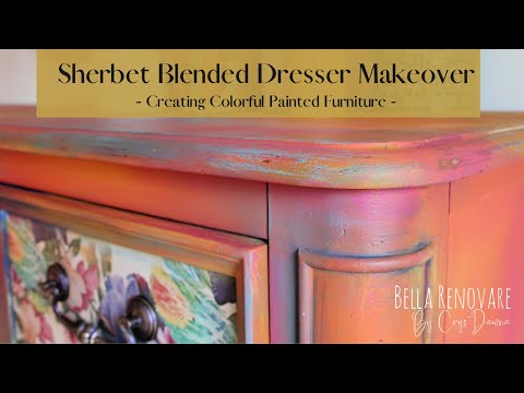 Видео: Преображение комода в цвете «радужный щербет» — нанесение краски Dixie Belle — создание яркой мебели