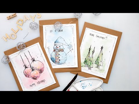 Видео: Идея акварельной рождественской открытки — простой урок для начинающих