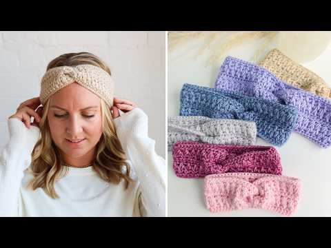 Видео: Быстрый урок по вязанию крючком повязки на голову с ушной грелкой — бесплатный шаблон для скручен...