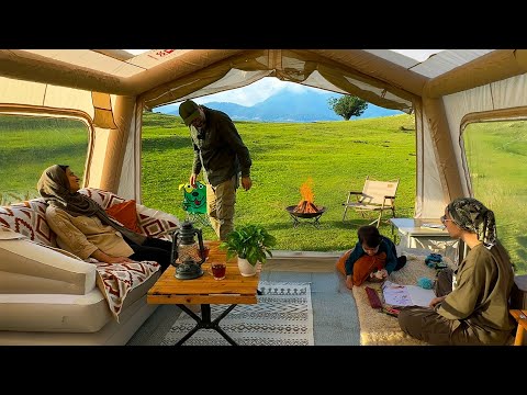 Видео: Удивительный кемпинг с нашей 360° надувной палаткой и близлежащими лошадьми