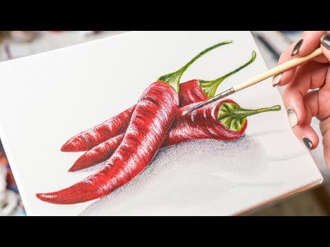 Видео: Три Красных Перца Чили - Рисование акрилом / Homemeade Illustration (4k)