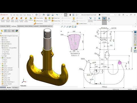 Видео: Крюк крана в форме горы в упражнении SolidWorks Advanced Surface