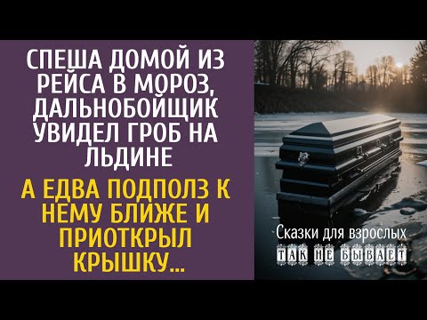 Видео: Спеша домой из рейса в мороз, дальнобойщик увидел гроб на льдине… А едва подполз и приоткрыл крышку…