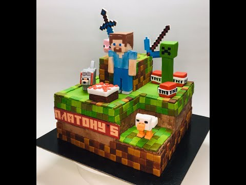 Видео: Оформление торта в стиле Майнкрафт_How to make a cake on the game Maincraft_Como fazer um bolo em Mi
