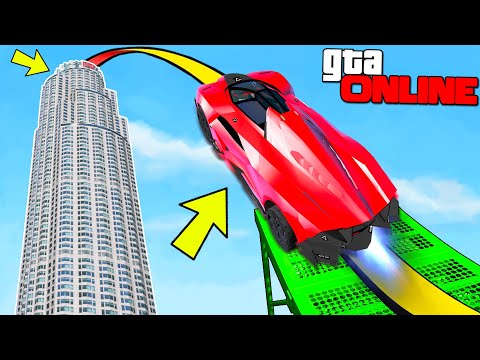 Видео: КАК ВЫСОКО СЛУЧАЙНАЯ МАШИНА УЛЕТИТ С ТРАМПЛИНА? ЭКСПЕРИМЕНТЫ В ГТА 5 ОНЛАЙН!