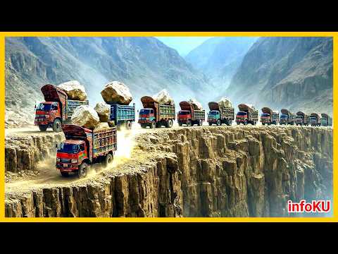 Видео: Безумный грузовик перевозит гигантские камни на пакистанский мраморный завод  @Hydraulicmechanics804