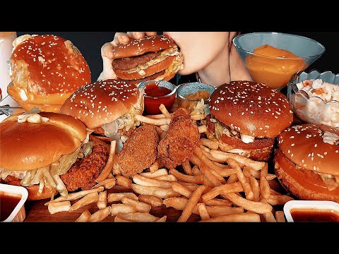 Видео: SUB)ASMR MUKBANG McDonald's 4 вида гамбургеров + McWings #гамбургер мукбанг #mcdonald's #мукбанг