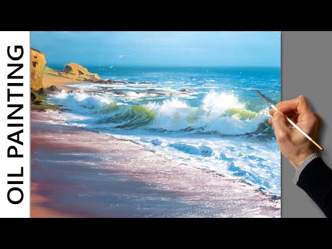Видео: Oil Painting - Ocean Landscape / Relaxing Art / Морской пейзаж. Уроки рисования. Живопись маслом.