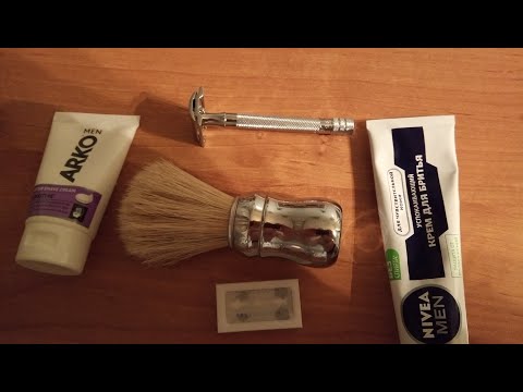 Видео: Стандартное бритьё. MERKUR 23C, MUHLE, OMEGA 48, NIVEA, ARKO.