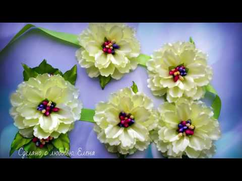 Видео: Flower Kanzashi Master Class  DIY, Канзаши МК Лента в косу с большими цветами,