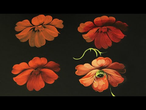 Видео: Мак. Техника Жостовской росписи в Миниатюре. Художник Лариса Гончарова