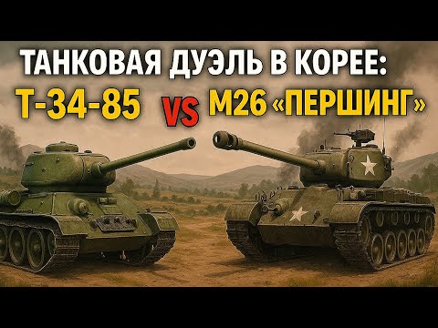 Видео: Танковая дуэль в Корее Советского Т 34 85 против Американского М26 «Першинг
