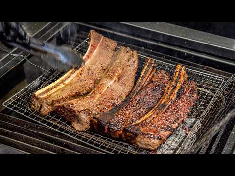 Видео: Жареные на огне маринованные гигантские говяжьи ребрышки. Корейское барбекю и огненное шоу у стола!