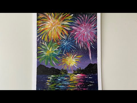 Видео: Салют к 23 февраля | Простой рисунок гуашью • Fireworks with gouache 🎆