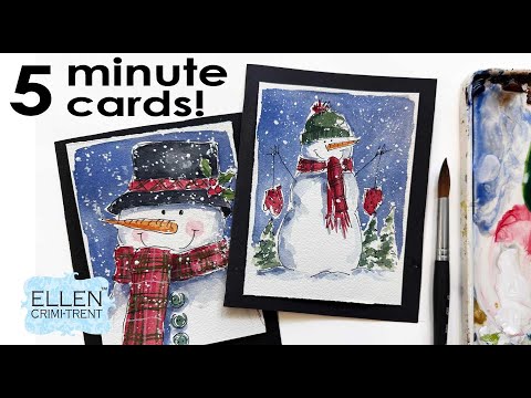Видео: ПРОСТАЯ акварельная рождественская открытка со снеговиком за 5 минут!
