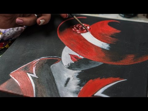 Видео: Леди в красной шляпке от Bertram Bahneк  / Рисование акрилом (4к)