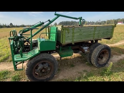 Видео: Обзор самодельного трактора-самосвала с ковшом (English subtitles)
