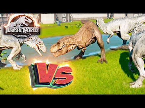 Видео: Усиленный ТИРЕКС vs 4 ИНДОМИНУС РЕКСОВ - Схватки Динозавров - Jurassic World EVOLUTION #4