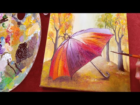 Видео: 🍁 Акриловая Живопись: Осенний Парк с Цветным Зонтом 🎨✨