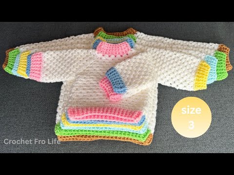 Видео: Вязаный крючком свитер / Вязаный крючком детский свитер / Вязание крючком на всю жизнь 1-2 года, ...