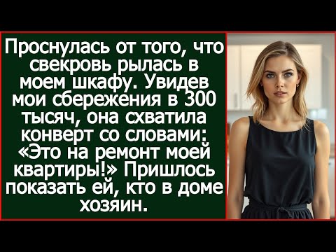 Видео: Проснулась от того, что свекровь рылась в моем шкафу. Увидев мои сбережения, она схватила конверт
