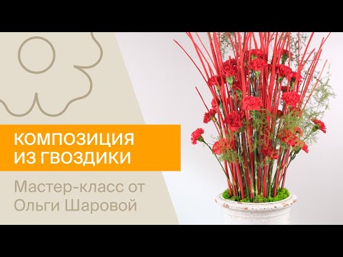 Видео: Композиция из красной гвоздики | Мастер-класс от Ольги Шаровой