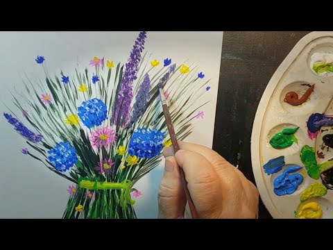 Видео: Рисование простого акрилового букета цветов шаг за шагом