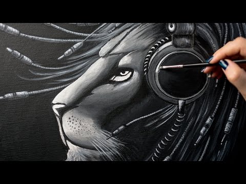 Видео: Одержимый звуком Лев - Акриловая живопись / Homemade Illustration (4k)