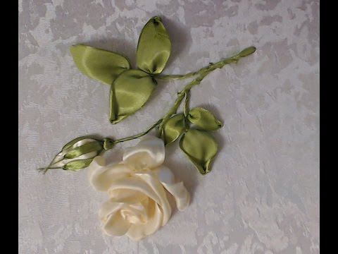 Видео: Вышивка лентами розы стебель, листья, бутон Embroidery ribbons rose stem, leaf, Bud Alsu Galimova