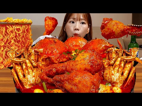 Видео: Sub)Real Mukbang-Тушеная курица с крабом 🔥 Острый рамен 🍜 КОРЕЙСКАЯ КУХНЯ ASMR