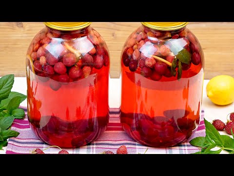 Видео: 🍒🍓Компот из черешни и клубники на зиму! Фруктово-ягодное Мохито с мятой и лимоном! 🍋