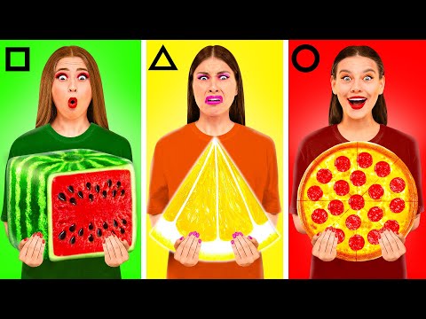 Видео: Геометрический Челлендж с Едой с Happy Funny