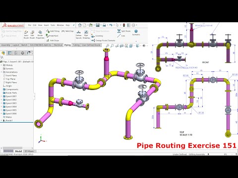 Видео: Упражнение 151 по маршрутизации труб в Solidworks
