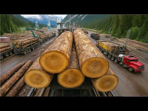 Видео: Массовая вырубка деревьев и транспортировка тяжёлых бревен — экстремальные лесозаготовительные ма...