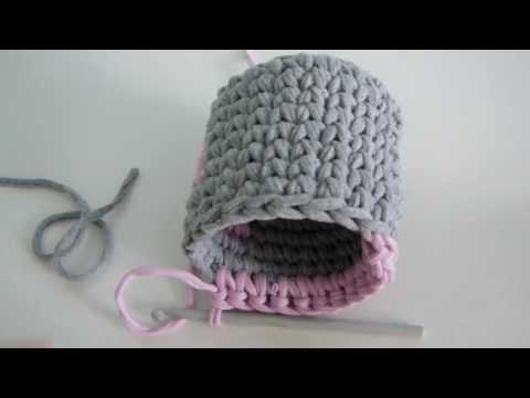 Видео: Мастер-класс: вязание корзинки-стаканчика из трикотажной пряжи. Часть 2.