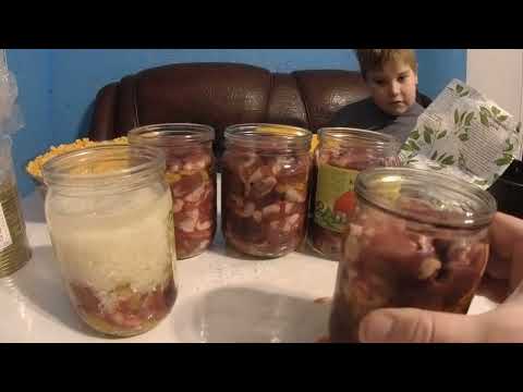 Видео: Консервы из куринных сердечек и говяжей печенки в автоклаве!!!