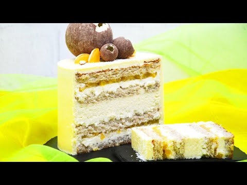 Видео: Торт «Пина Колада»: самый подробный рецепт! 🍍🥥 Банановый бисквит, кокосовый мусс и шоколадные кокосы