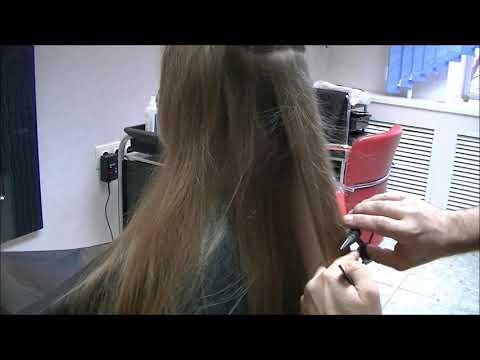 Видео: Полировка длинных волос ножницами. women haircut.