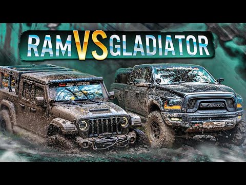 Видео: Dodge Ram против Jeep Gladiator! Оффроад-битва пикапов!