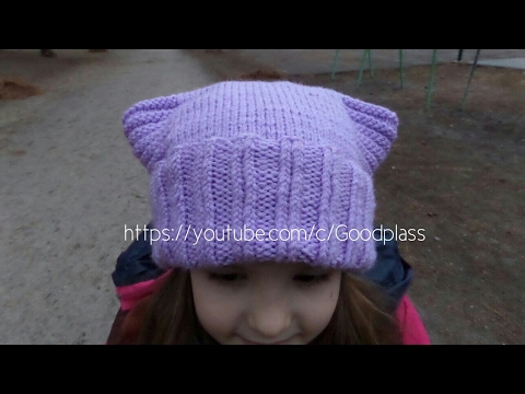 Видео: Шапка-кошка. Вязание спицами. Вязаная шапка с ушками. Knitting(Hobby)