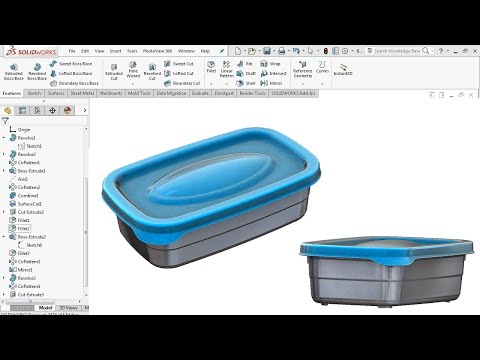 Видео: Расширенное моделирование поверхности — Пластиковый контейнер — Учебное пособие по Solidworks