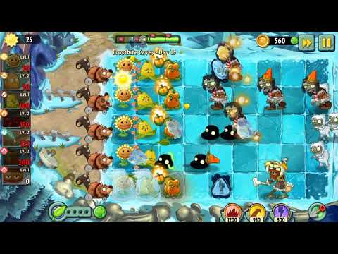 Видео: Plants vs Zombies 2 Frostbite Caves day 13 / Растения против Зомби 2 Обмороженные Пещеры день 13