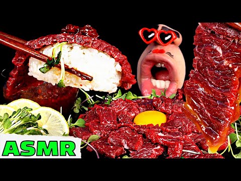 Видео: ASMR тартар из сырой говядины, сашими из говядины, суши
