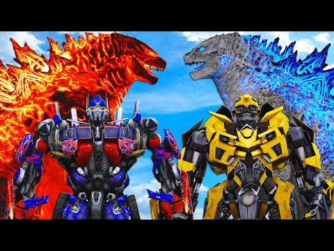 Видео: Годзилла Файер и Годзилла Айс против Оптимуса Прайма и Бамблби (трансформеры)