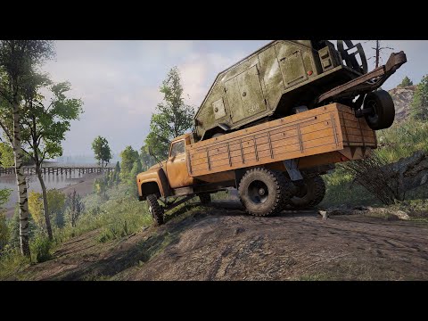 Видео: ГАЗ 53 с модулем геологоразведки на борту унесло в кювет. SnowRunner