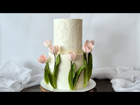 Видео: Свадебный торт / Сахарная флористика / Тюльпаны из мастики / Wedding cake / Sugar Paste flowers