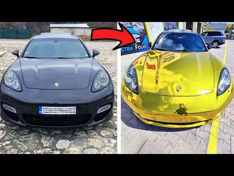 Видео: Porsche Panamera Gold Chrome изцяло облепена с фолио златен хром  / Златиста Порше Панамера