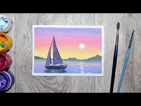 Видео: Рисуем закат и парусник на море. Правополушарное рисование