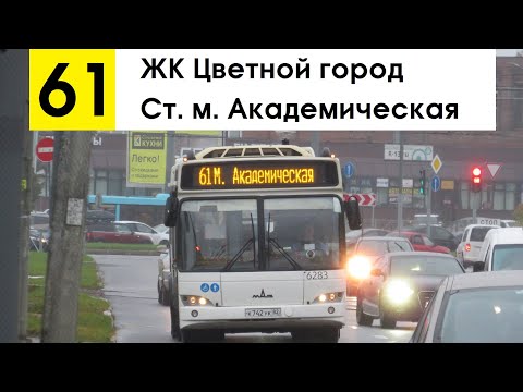 Видео: Автобус 61 "Ст. м. "Академическая" - ЖК "Цветной город"