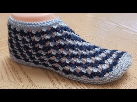 Видео: Простые тапочки-следки на двух спицах ОДНИМ ПОЛОТНОМ № 48.